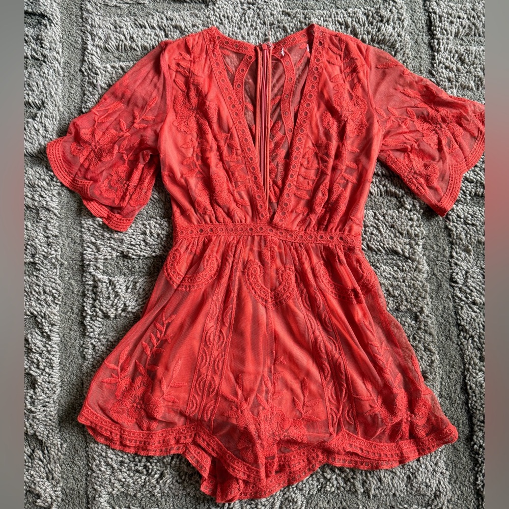 Endless Lace Orange Deep V Romper